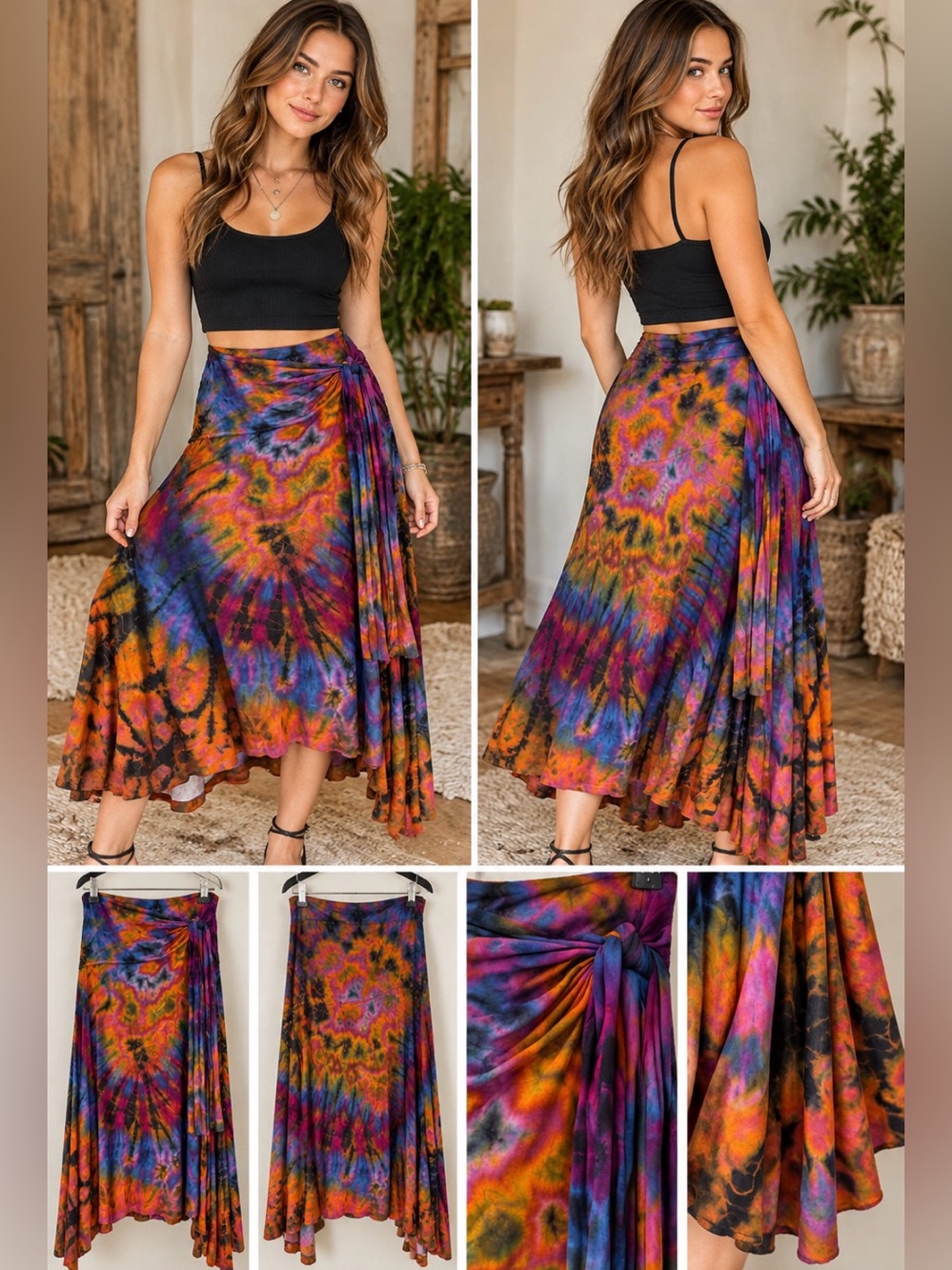 Women’s Tie-Dye Wrap Skirt in Multicolor 95/5 viscose spandex Sz m 16-20w L27